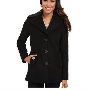 Calvin Klein Black Single Breasted Peacoat Pockets Button Accent 12